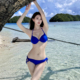 克莱因蓝辣妹气质显白钢托聚拢分体比基尼性感绑带海边度假泳衣女