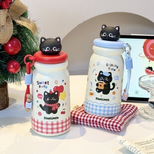 可爱小猫保温杯女生高颜值杯子新款316学生水杯便携式吸管杯儿童