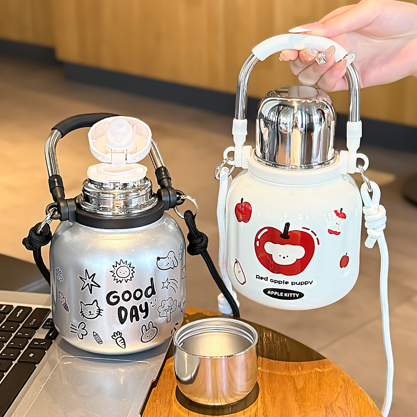 保温杯女士高颜值2025新款儿童大肚杯大容量学生上学专用可爱水壶