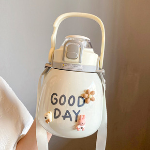 大容量保温杯2025新款高颜值女生带吸管水杯便携316不锈钢大肚杯