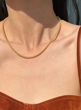 浅金色小米粒圆珍珠锁骨链