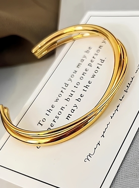 金色交叉手镯钛钢镀金保色