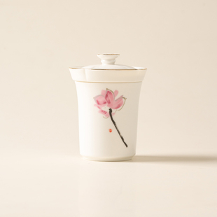 茗瓷点白瓷釉上彩陶瓷荷花办公杯高档描金茶水分离水杯单人泡茶杯