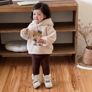 小宝宝秋冬季连帽加厚毛毛衣外套韩版童装儿童加绒打底裤女童