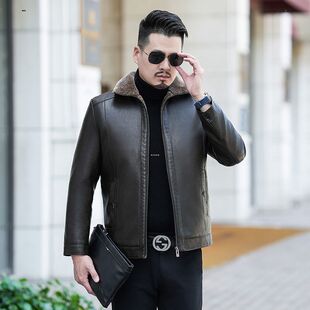 点将加肥加大码翻领皮衣外套中老年爷爷装男士皮夹克冬季潮流外套