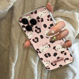豹纹粉kitty猫苹果16卡通OPPOReno13Pro创意华为MATE60手机壳荣耀MAGIC7透明软iPhone15适用12少女心14ProMax