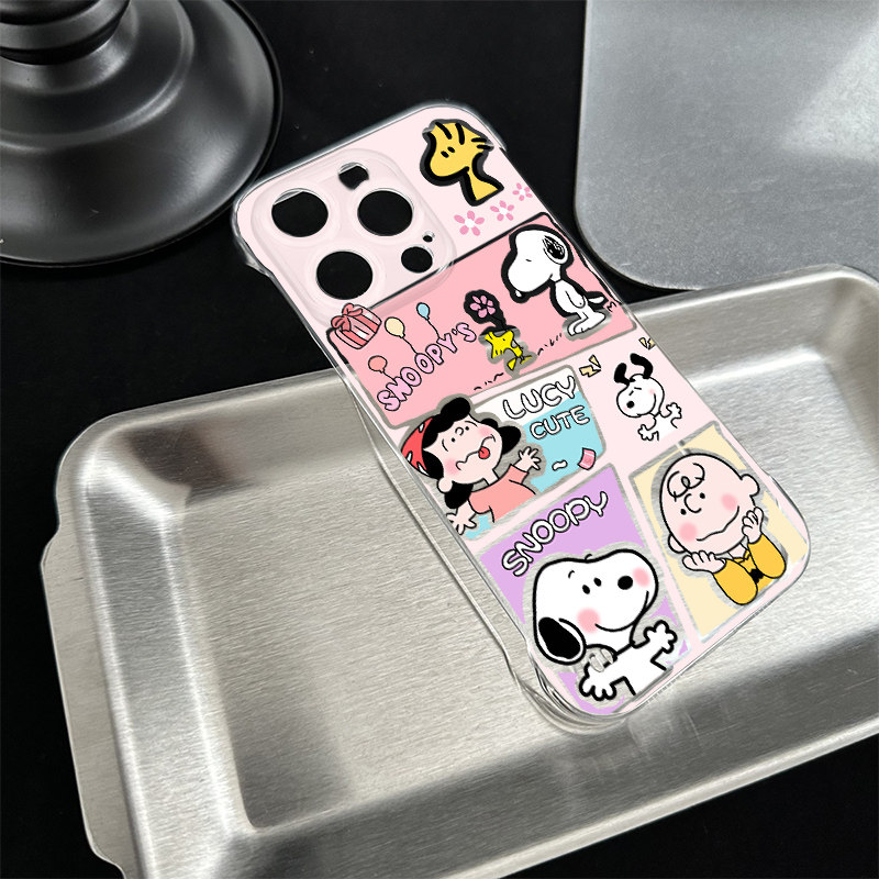 小米15Ultra透明14plus手机壳带支架VIVOx100s无边框苹果13高级感12ProMax适用硬iPhone16超薄可爱卡通史努比