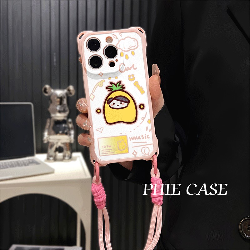 蛋仔果宝特攻菠萝吹雪iPhone13斜挎手腕挂绳苹果16plus透明适用防摔12ProMax四角开孔iqooz9可爱15手机壳软14