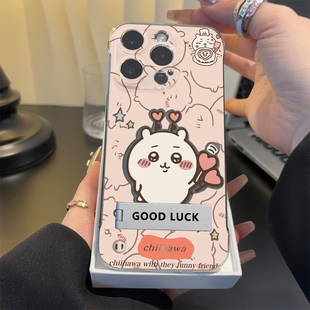 可爱吉伊卡哇苹果13高级感12ProMax适用硬iPhone16超薄无边框15透明14plus手机壳带支架OPPOFindx8少女心x200