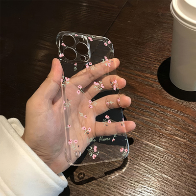 适用苹果16e无边框小米15Ultra超薄14promax手机壳带支架透明iPhone12高级感硬OPPOReno13简约花朵荣耀MAGIC7