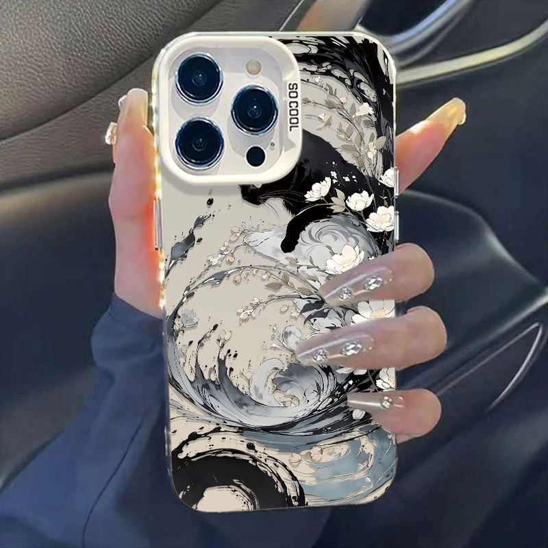 a3手机壳硬14ProMax适用iPhone13彩银12华为11高级感苹果16ins风花朵黑猫15plus少女心荣耀MAGIC7小众红米k80