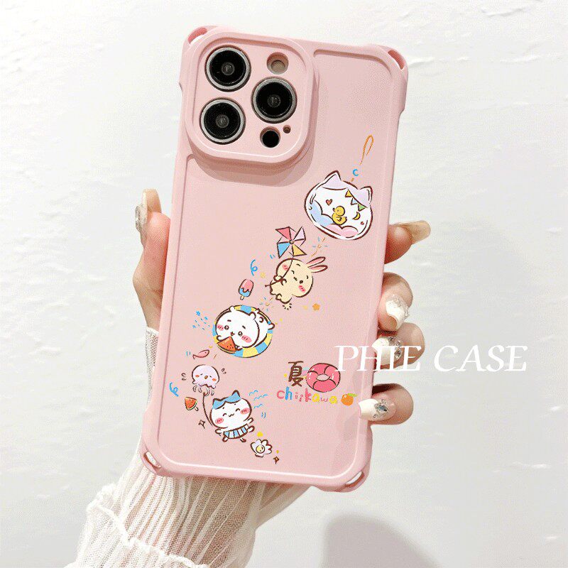 斜挎手腕挂绳苹果14四角开孔iPhone12适用13防摔透明15plus手机壳软16ProMax风铃吉伊小八OPPOFindx8少女心11