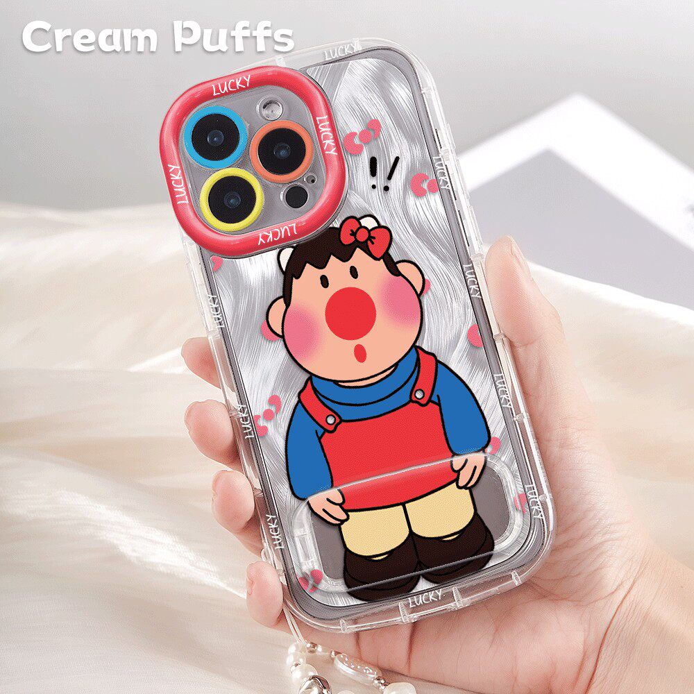 OPPOFINDX9镜子支架iPhone15胖虎女孩适用小米17羽纱泡芙软14苹果13一加ACE6手机壳带挂绳12ProMax卡通16plus