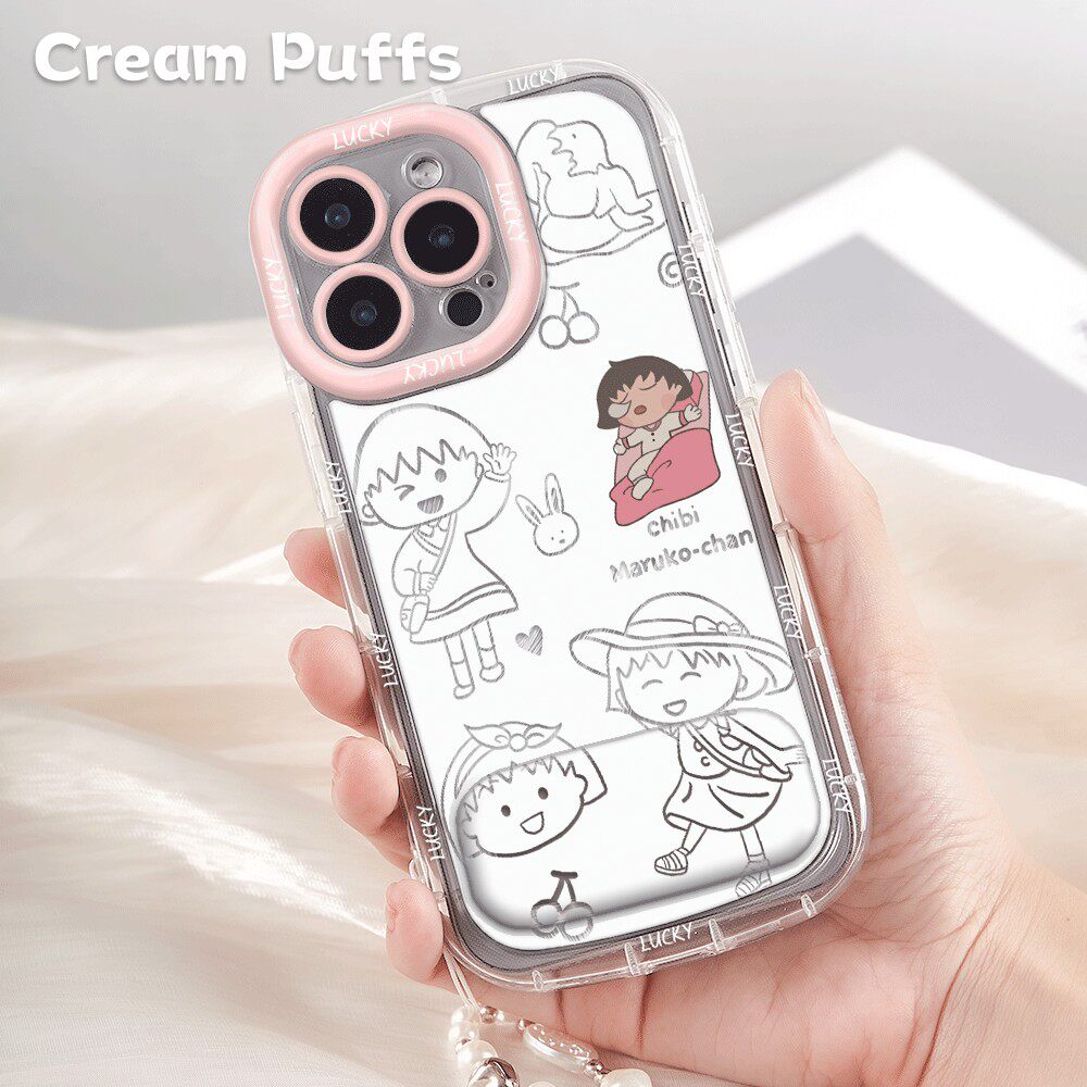 真我GT8PRO手机壳带挂绳iPhone12镜子支架13少女心樱桃小丸子镂空14ProMax适用15plus羽纱泡芙软小米17苹果16