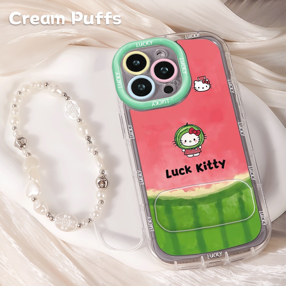 西瓜kt猫iPhone14plus羽纱泡芙12手机壳软OPPOReno15带挂绳16ProMax可爱适用苹果17少女心13镜子支架一加ACE6