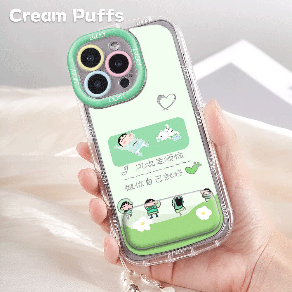 苹果15少女心16ProMax带挂绳13小新吹走烦恼适用12手机壳软iPhone17羽纱泡芙14plus镜子支架ins风VIVOX300PRO