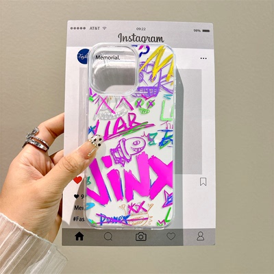 华为MATE70AIR创意iPhone14p适用一加13T带挂绳OPPORENO15手机壳硬苹果16plus大孔17ProMax涂鸦金克丝荣耀400