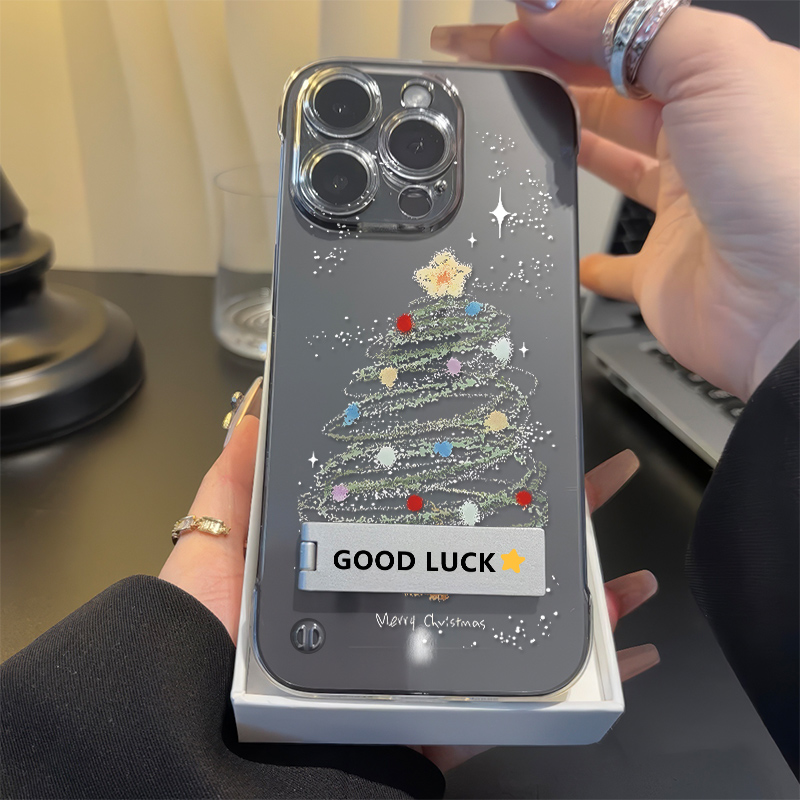 小米15适用星星圣诞树iPhone12超薄VIVO小清新苹果13promax透明硬OPPO手机壳带支架14无边框华为16荣耀200pro