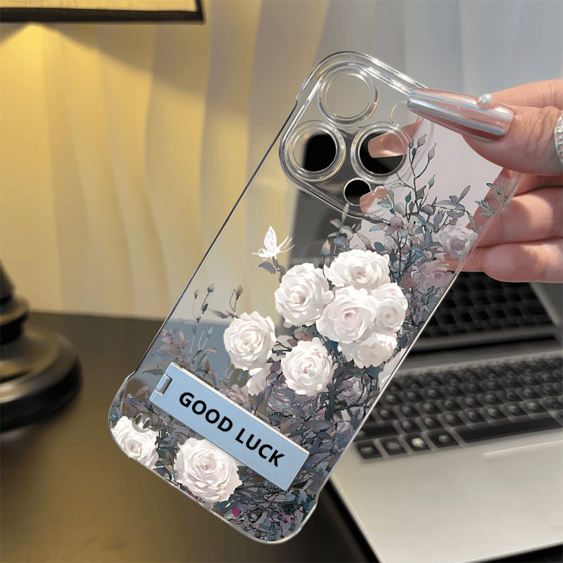 红米TURBO4手机壳带支架12适用x200s硬玫瑰花iPhone16高级感14promax超薄OPPOFINDX8ULTRA透明苹果15无边框13