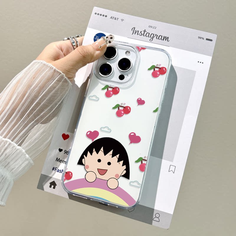 Reno14樱桃小丸子手机壳带挂绳iPhone15荣耀X70I适用苹果16大孔硬12卡通13ProMax华为mate70可爱IQOOZ10TURBO