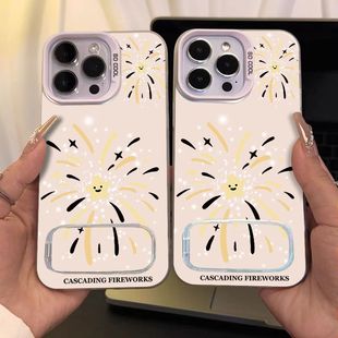 星星烟花16PLUS彩银带镜子支架15ProMax高级感OPPOFINDX8S适用苹果14硬手机壳iPhone13华为Nova12活力版ins风