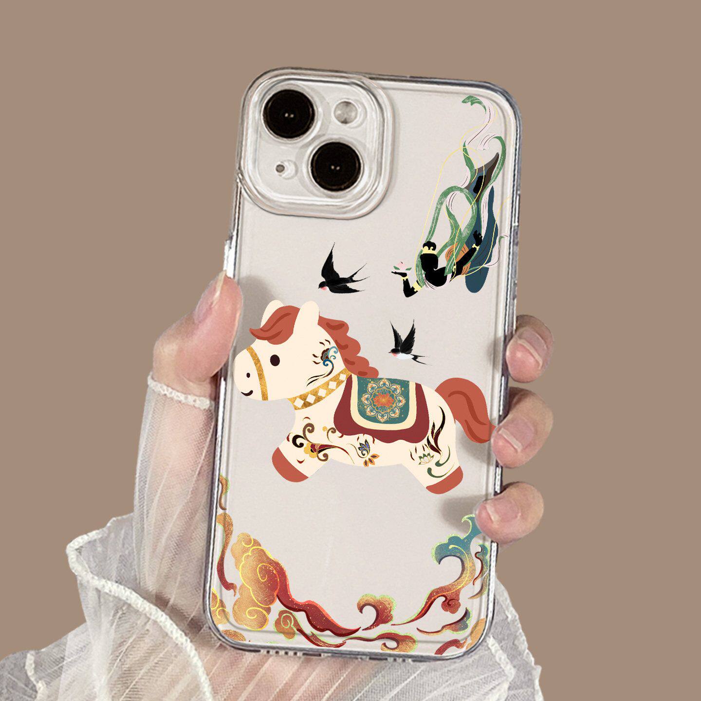 适用iPhone14PLUS透明高级感iQOO12苹果13敦煌小马17手机壳x200s创意16ProMax软ins风OPPOReno15C国潮荣耀WIN