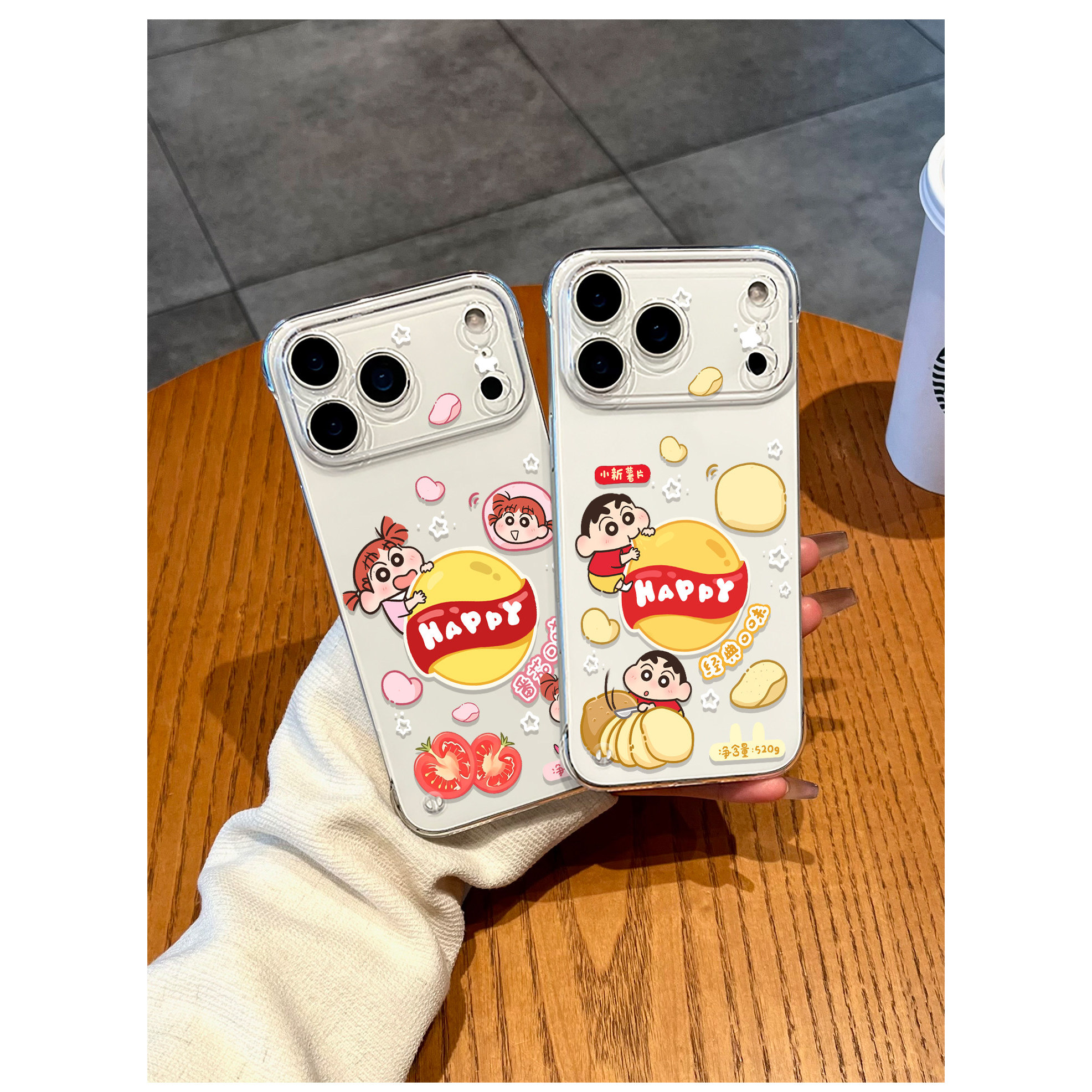 适用iPhone13苹果12pm无边框17ProMax硬14PLUS超薄手机壳透明卡通薯片小新妮妮适用VIVOIQOO15适用OPPORENO16