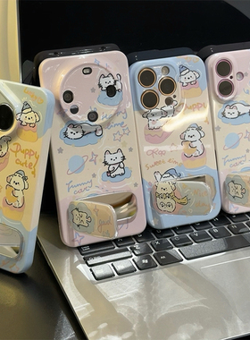 a58x情侣甜品猫狗12ProMax适用OPPOReno14高级感苹果16带镜子支架15plus手机壳硬iPhone13菲林荣耀x70i少女心