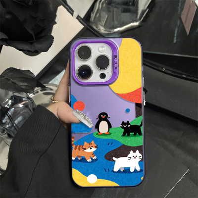 卡通iPhone14苹果12可爱VIVOIQOO15ULTRA彩银硬一加13T适用16PLUS高级感小米17ProMax手机壳一加ACE6玩耍猫咪