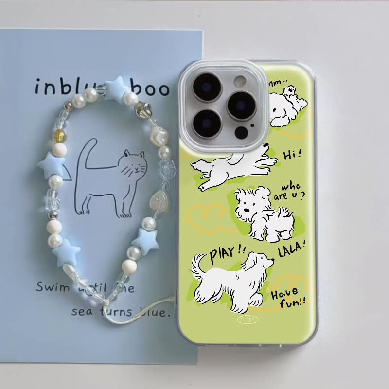荣耀X70I小清新小米15Ultra手机壳带挂绳16创意14plus适用硬a58苹果13大孔iPhone12ProMax英文小狗真我gt7pro