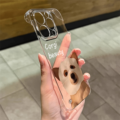 荣耀90VIVO适用16超薄iPhone14小米苹果13透明硬OPPOfindx8可爱敷面膜小狗15无边框华为12promax手机壳带支架
