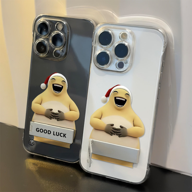 无边框iPhone13苹果14创意带支架华为NOVA15透明超薄小米17硬12ProMax适用16PLUS高级感MATE70手机壳搞怪奶龙