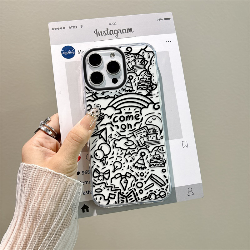 VIVOY37C小众iPhone13适用16带挂绳真我14pro手机壳硬苹果15plus大孔小米17ProMax个性荣耀POWER涂鸦创意壁纸