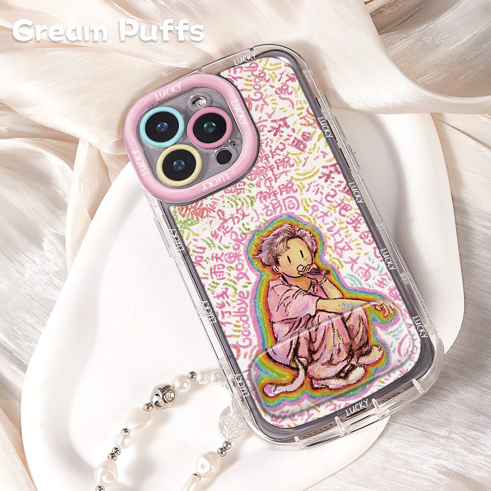 iPhone16适用17p带挂绳15plus高颜值一加ACE6手机壳软苹果14镜子支架红米K90PROMAX小众郑润泽涂鸦红米NOTE13