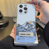 雪山日出iqoo13手机壳带支架VIVO荣耀OPPO小众16超薄苹果14高级感透明硬iPhone12无边框15promax华为适用小米
