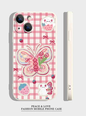 红米TURBO4苹果17格纹蝴蝶小狗1615plus适用iPhone1413pm女款VIVOX200PROMINI手机壳12ProMax软华为PURA80PRO