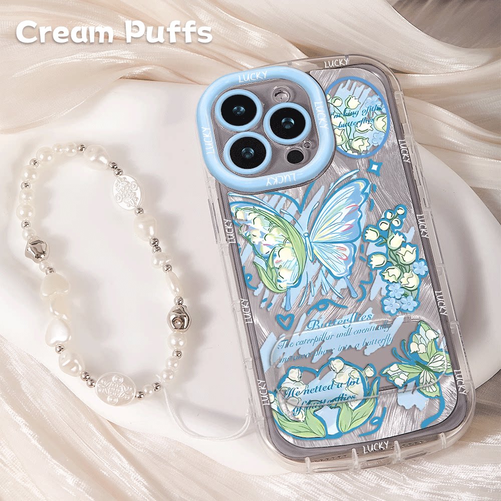 适用OPPOReno15带挂绳玉兰花蝴蝶12ProMax镜子支架小米17手机壳软iPhone13苹果16超仙14plus羽纱泡芙一加ACE6