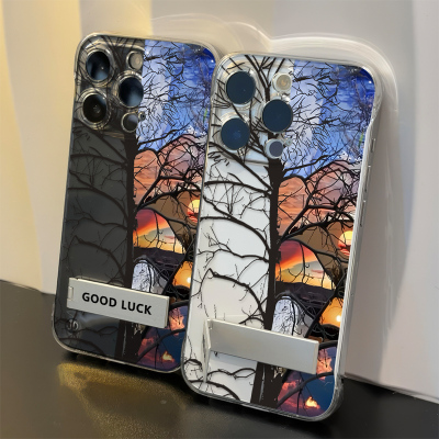 小米15超薄14plus无边框13透明iPhone17手机壳带支架16高级感苹果12ProMax适用硬红米k80新款枯树逢春VIVOs30