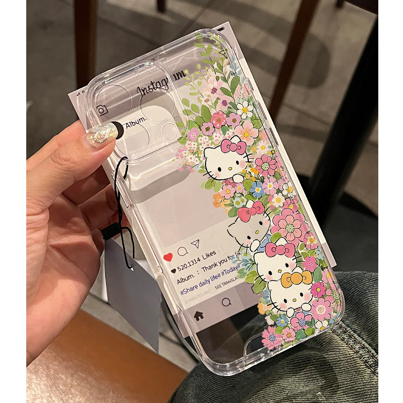 OPPOReno13花丛春日凯蒂猫12ProMax适用手机壳红米NOTE14真我neo7少女心苹果16透明软iPhone15卡通华为findx8