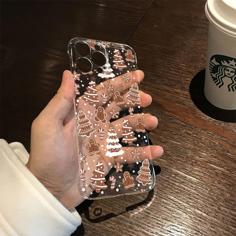 小米圣诞树姜饼人华为14promax无边框16超薄OPPO苹果高级感iPhone12适用15荣耀透明硬iqoo13手机壳带支架VIVO