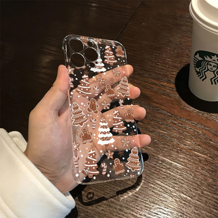 小米圣诞树姜饼人华为14promax无边框16超薄OPPO苹果高级感iPhone12适用15荣耀透明硬iqoo13手机壳带支架VIVO