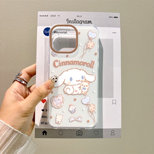 适用可爱Nova12苹果15硬卡通13ProMax线条卡通玉桂狗14PLUS手机壳带挂绳iPhone16大孔K80少女心红米TURBO4PRO