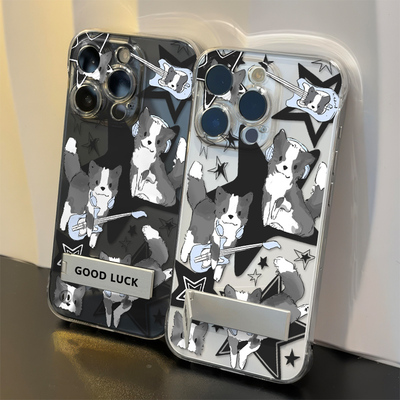 14plus无边框13透明12ProMax适用硬华为Mate70夏之光同款吉他小狗iPhone17手机壳带支架16高级感苹果15超薄a5