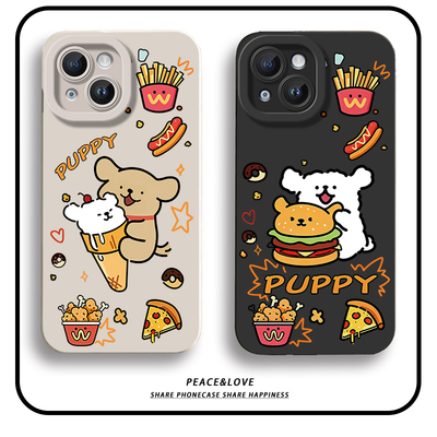 iPhone15汉堡线条小狗OPPOFindx9情侣苹果14ProMax瞳眼17air可爱小米CIVI5PRO手机壳软16适用真我NEO8卡通a58