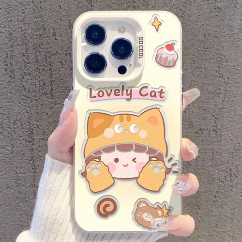 适用华为NOVA16可爱适用iPhone17pm苹果12卡通创意彩银13ProMax硬14PLUS高级感手机壳猫套女孩适用红米NOTE15