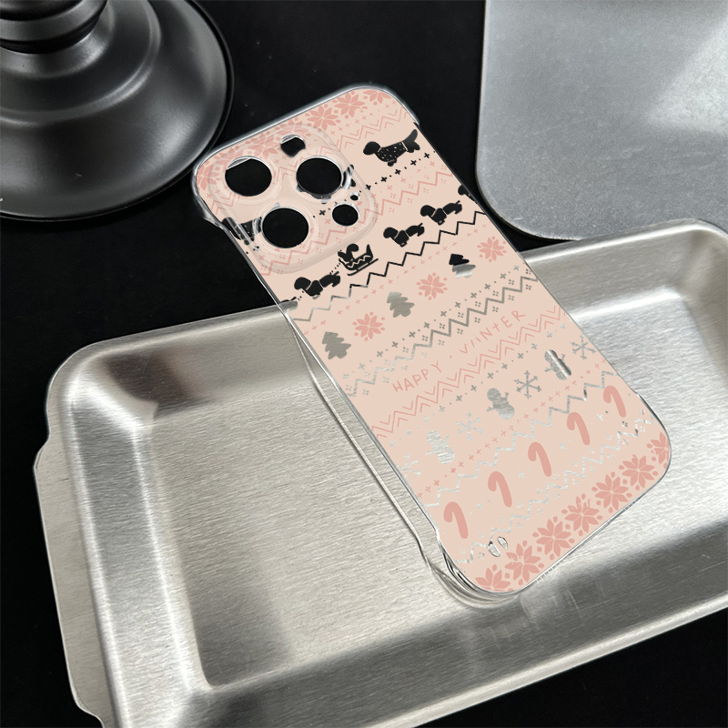 iPhone16透明15适用硬14plus无边框苹果13超薄手机壳带支架12ProMax高级感冬日费尔岛荣耀X70IVIVOIQOONEO10