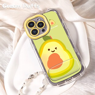 OPPOFINDX9ins风牛油果iPhone17带挂绳16plus手机壳华为NOVA15软适用苹果14镜子支架13ProMax可爱荣耀畅玩60A