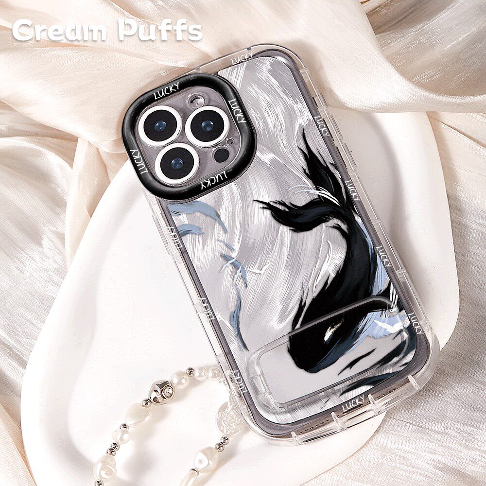 一加ACE6水墨鲸鱼iPhone15带挂绳16plus创意OPPOFINDX9手机壳软适用苹果14镜子支架小米17ProMax小众真我NEO8