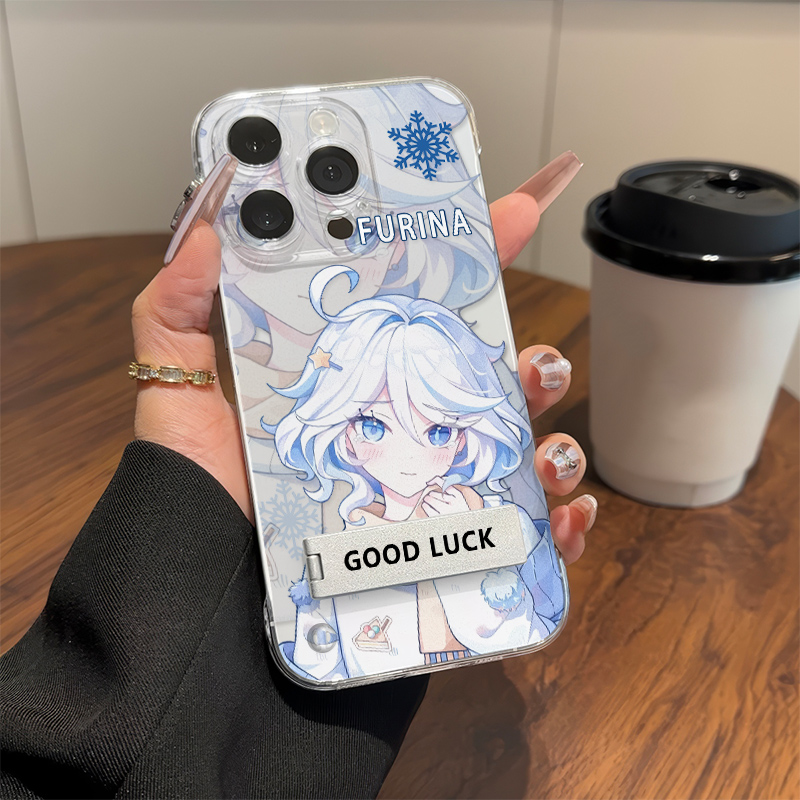 芙芙宁娜无边框iPhone16手机壳带支架FINDX8适用15Ultra透明NOTE14苹果13ProMax超薄NOVA12高级感S20硬动漫女