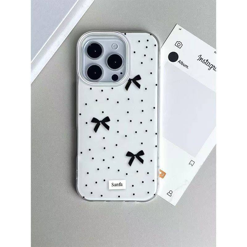 简约波点蝴蝶结17ProMax手机壳iPhone14适用ins风小米15硬16plus创意苹果12大孔13华为PURA80小众OPPOFINDX8S
